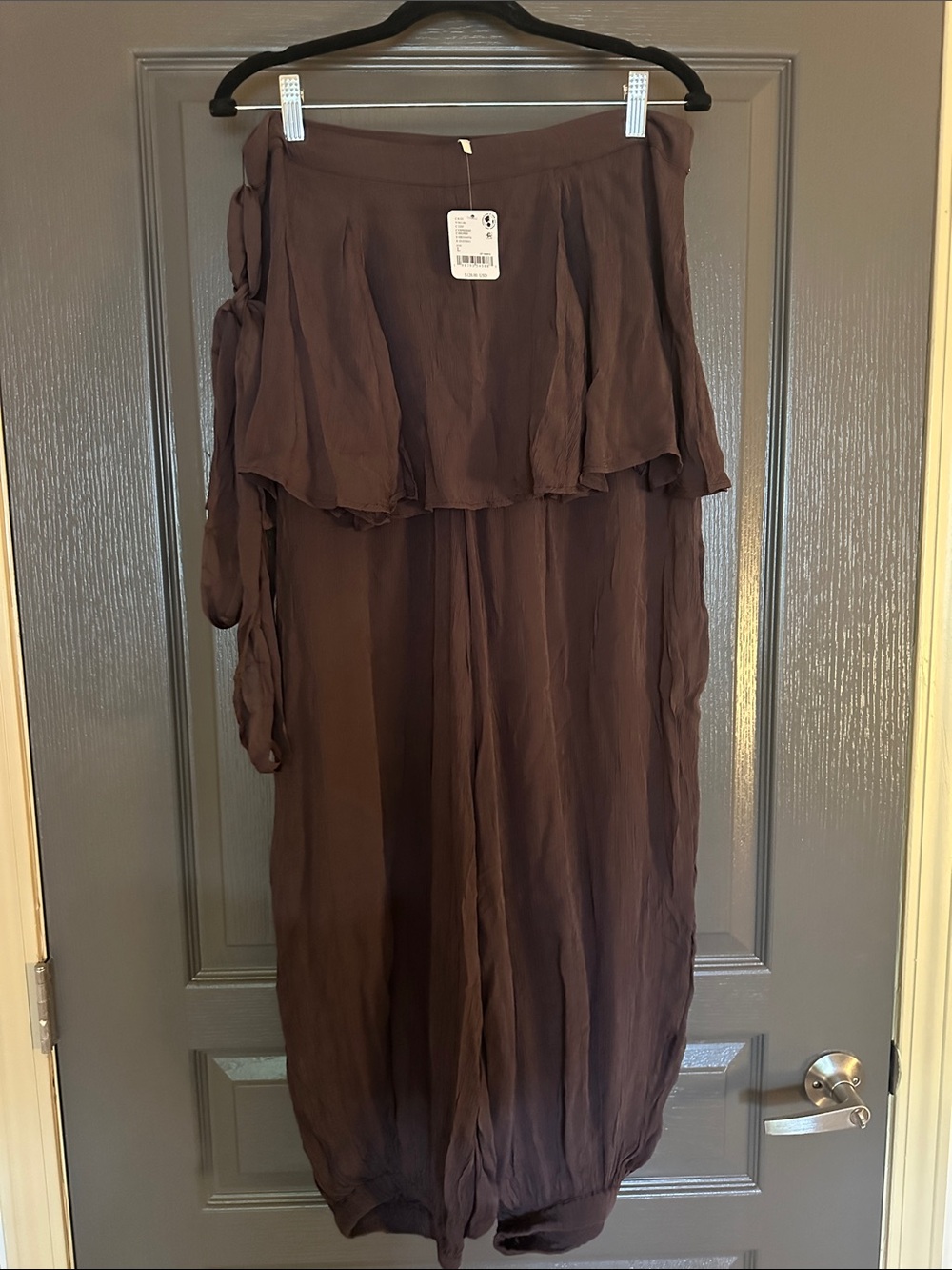 Free People Tongue Tied Sheer Balloon Pants Brown NWT